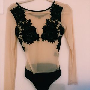 Mesh appliqué bodysuit